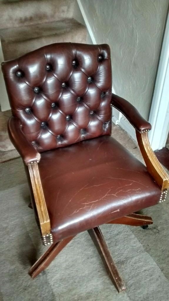 Chesterfield antique brown leather gainsborough swivel