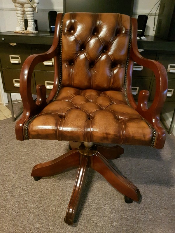 Chesterfield leather captains swivel chair in rugeley