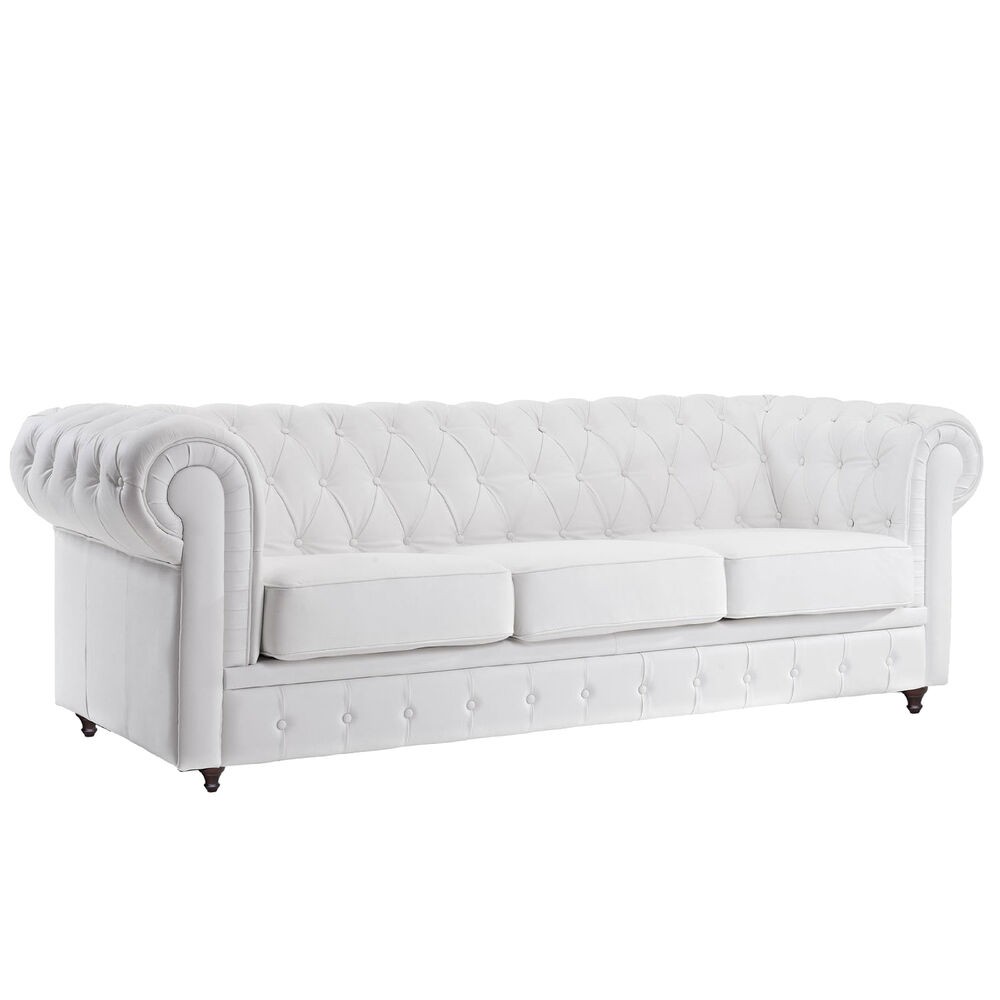 Chesterfield tufted button white bonded leather sofa ebay