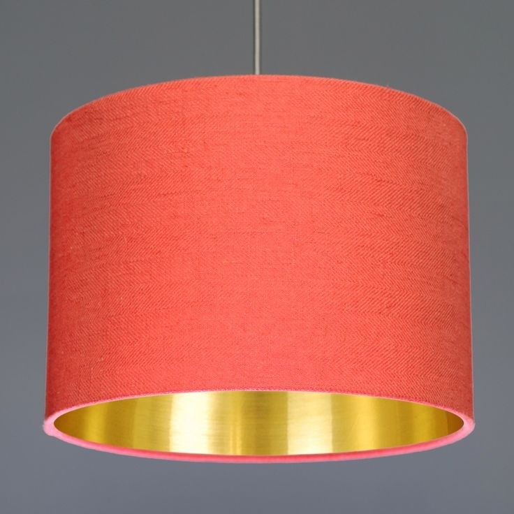 Coral linen drum shade with choice of lining coral lamp