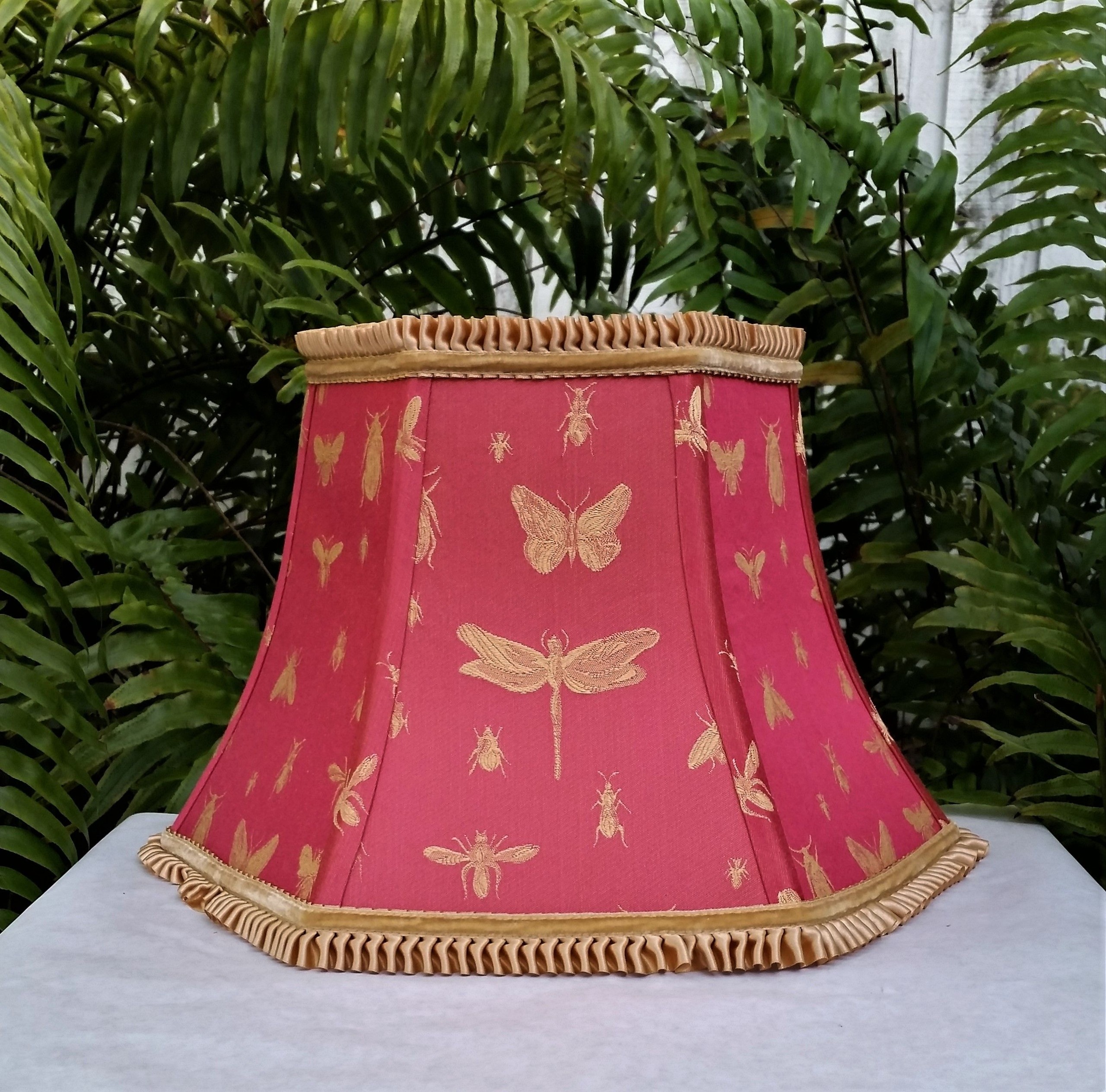Coral red lamp shade embroidered lamp shade gold