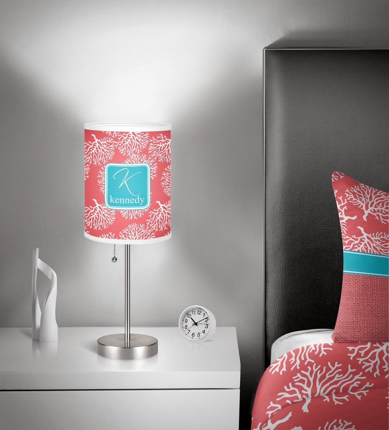 Coral teal 7 drum lamp shade linen personalized
