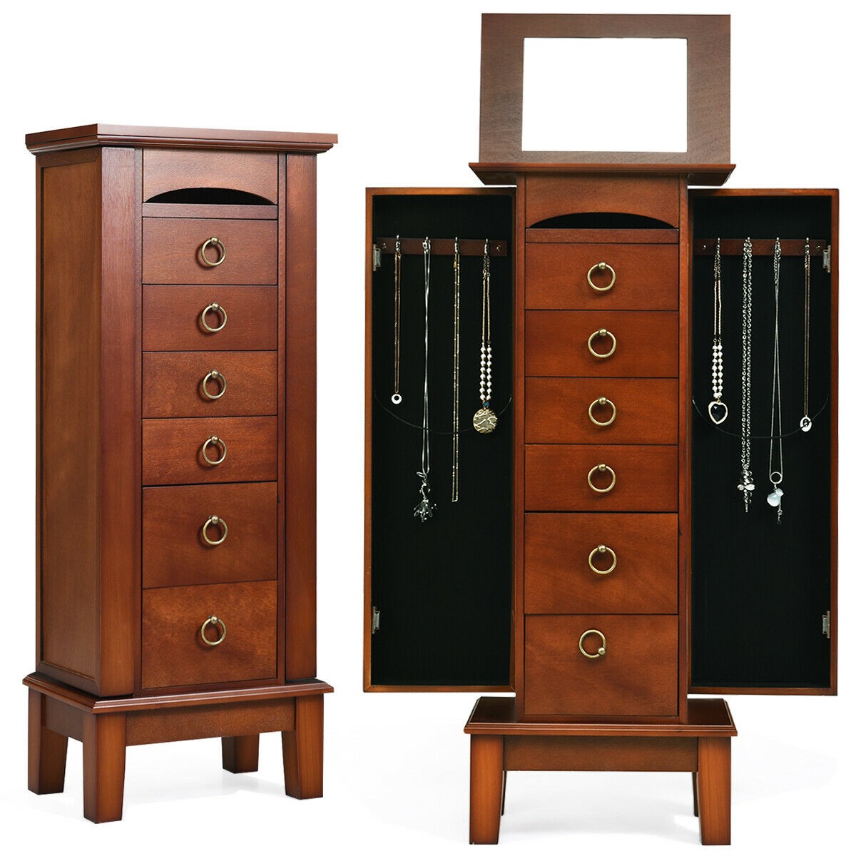 Costway wood jewelry cabinet armoire storage box chest
