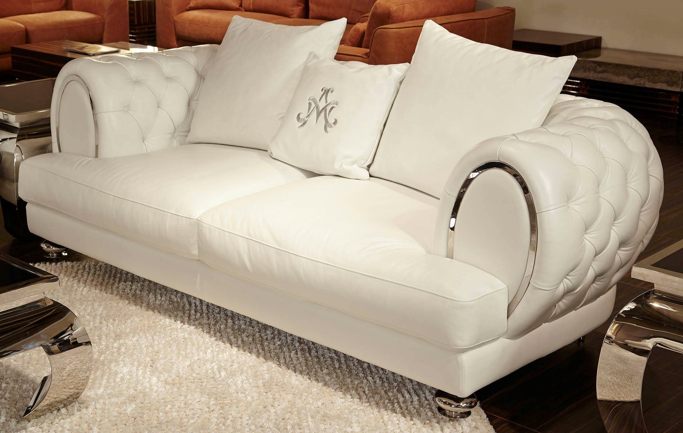 Cream white leather sofa tufted leather sofa white