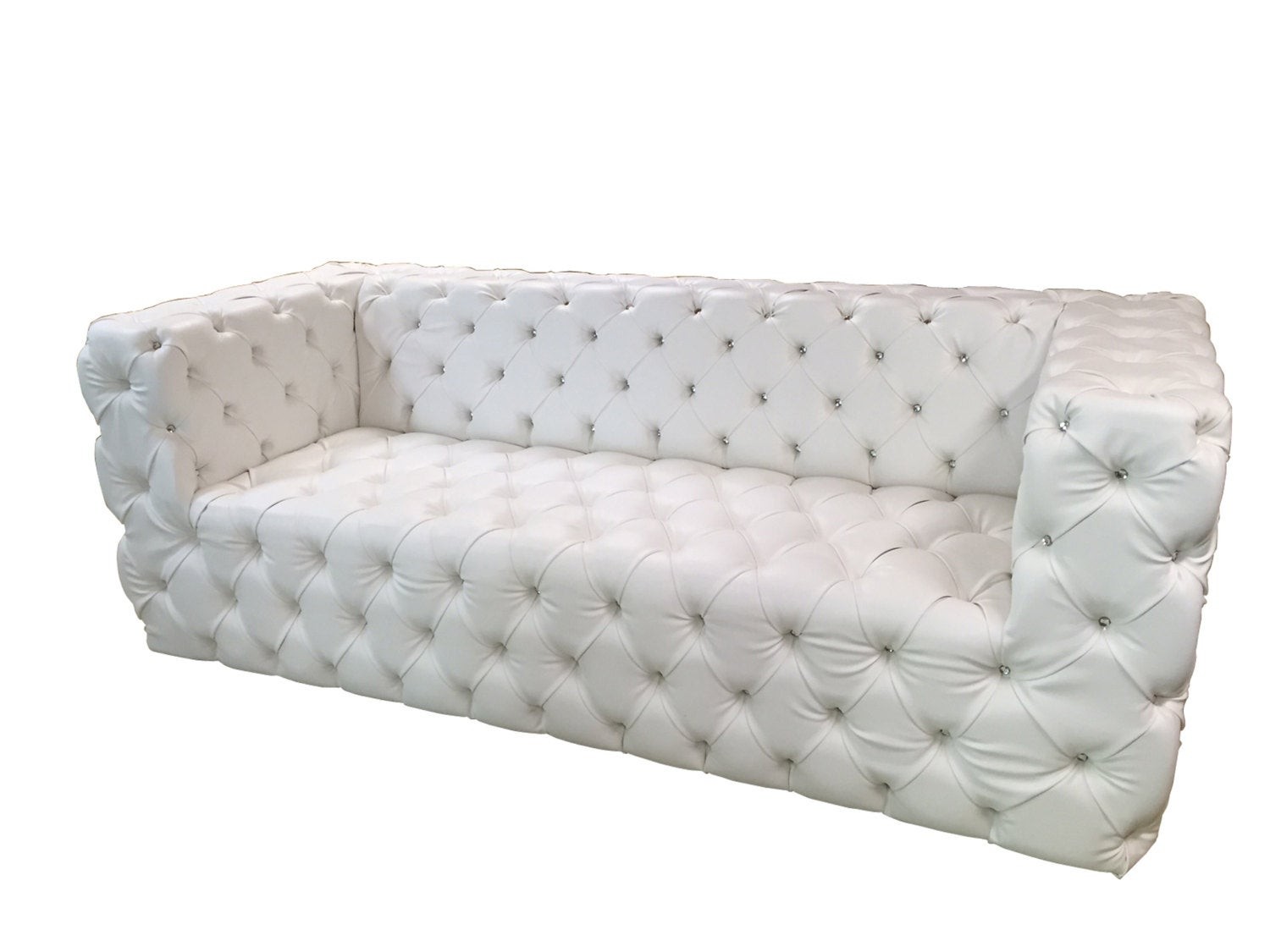 Custom tufted sofa white faux leather sofa with
