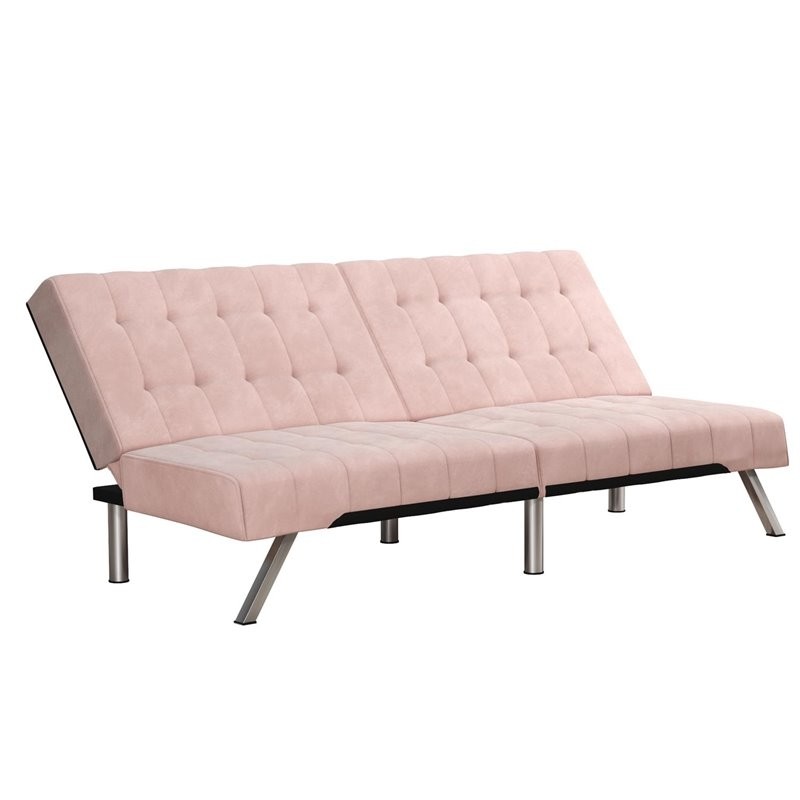 Dhp emily convertible tufted futon sofa in pink velvet 2
