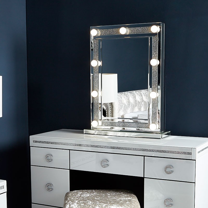 Diamond glitz dressing table mirror with 9 dimmable led