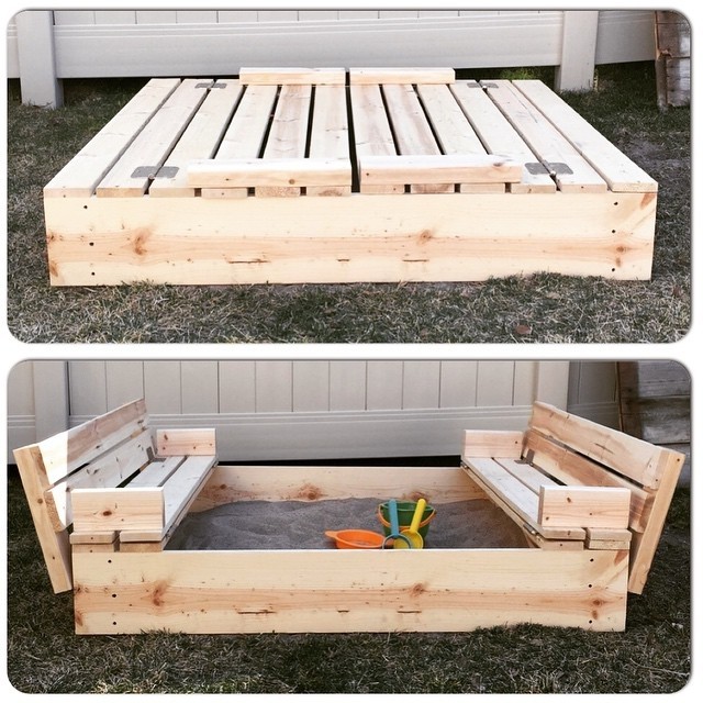 Diy sandbox with fold out seats mrs happy homemaker