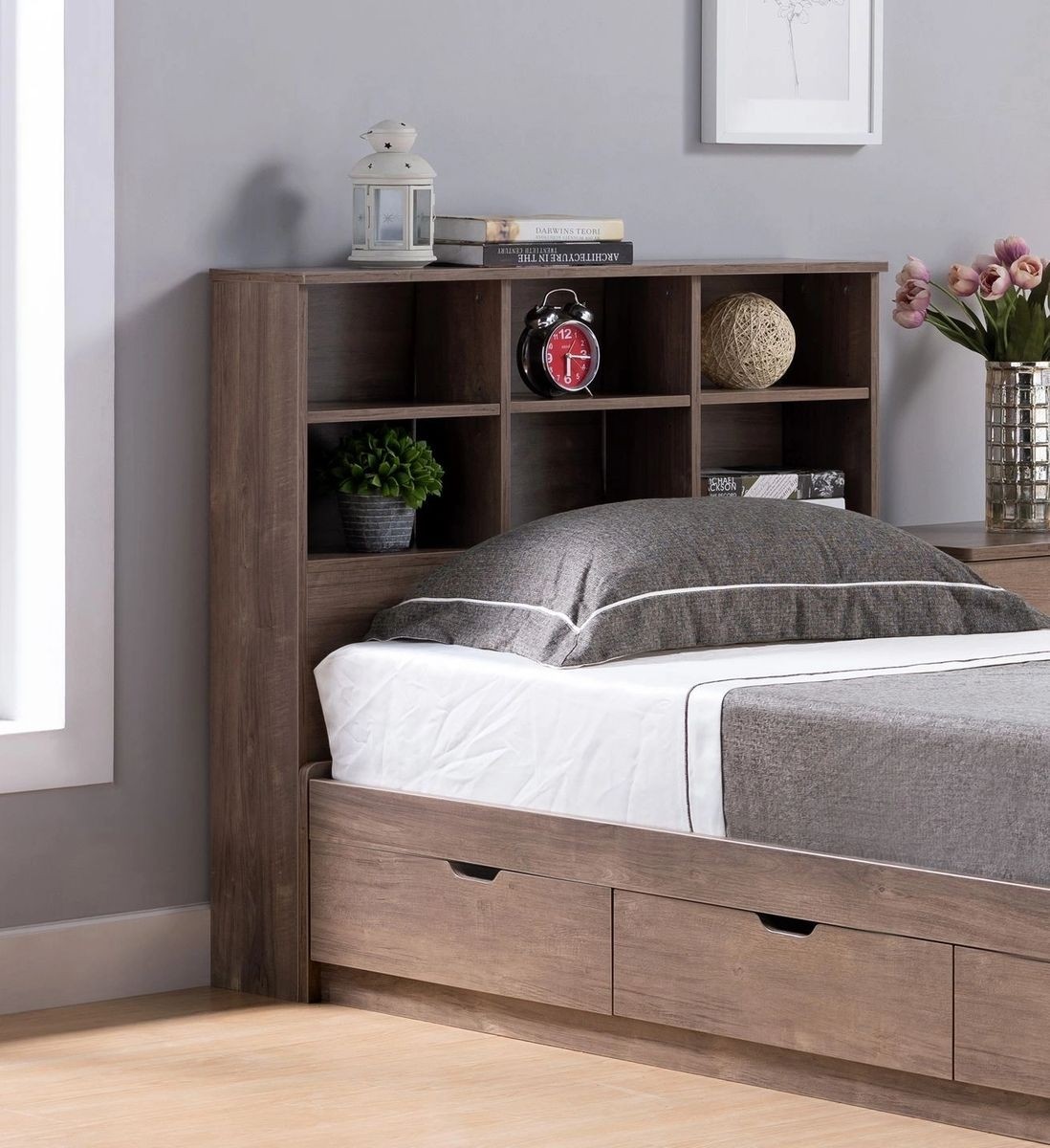 Fc design full twin size wood bookcase headboard with 6