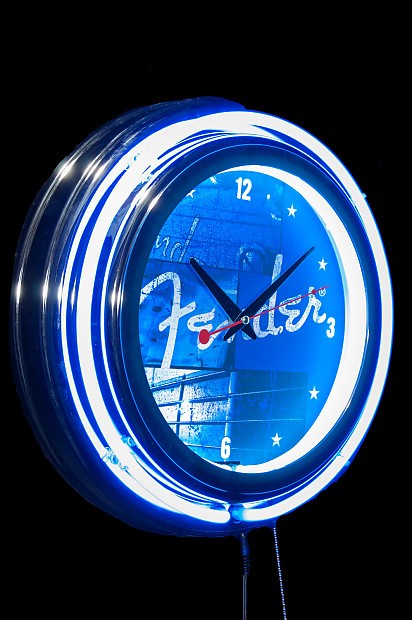 Fender stacked blue neon wall clock reverb