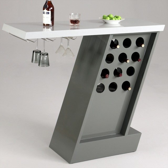 Greenwich modern home bar with wine glass storage rack