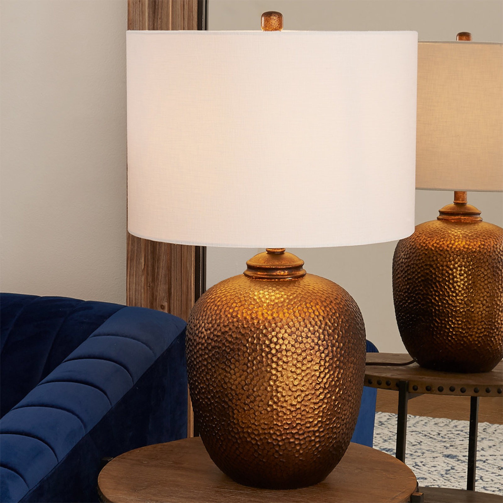 Hammered copper table lamp shades of light