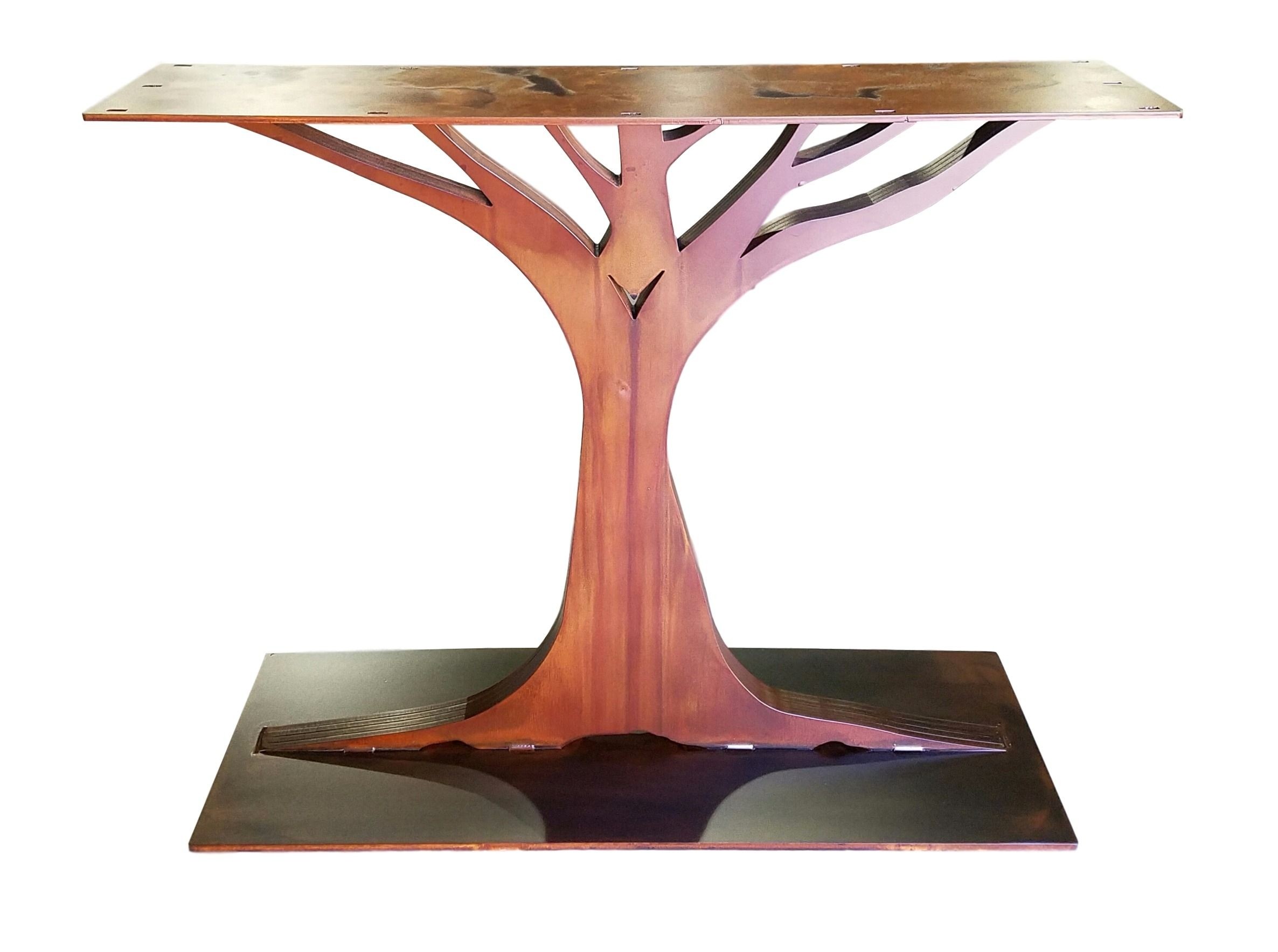 Hand crafted metal console table base oak tree by urban