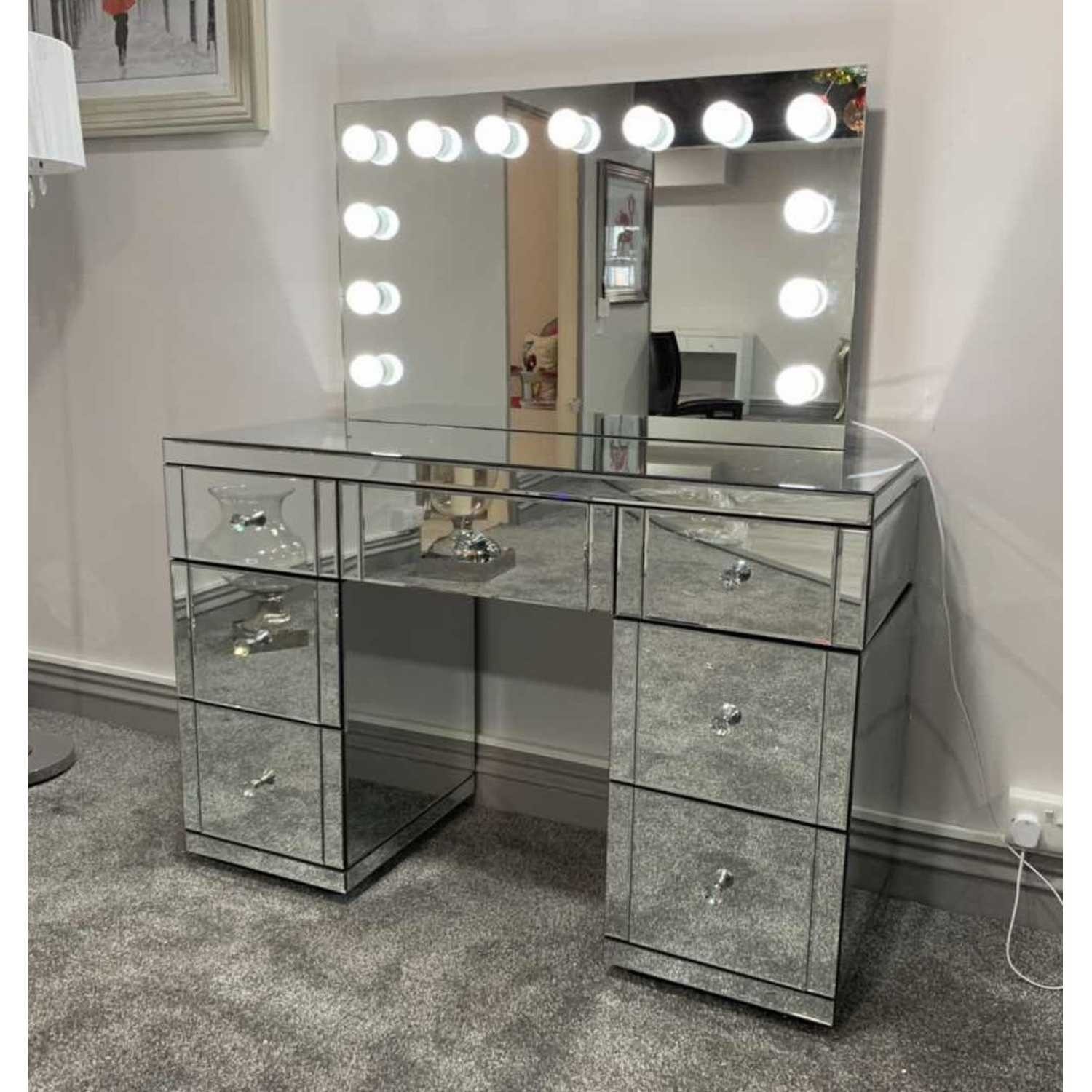 Hollywood mirrored glass dressing table and tabletop