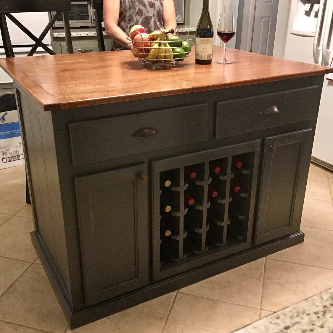 Kitchen island with 10 overhang and wine rack