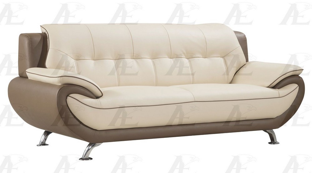Laarni cream taupe genuine leather sofa by american eagle