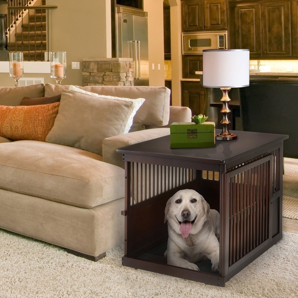Large dog crate end table with pull out tray 1