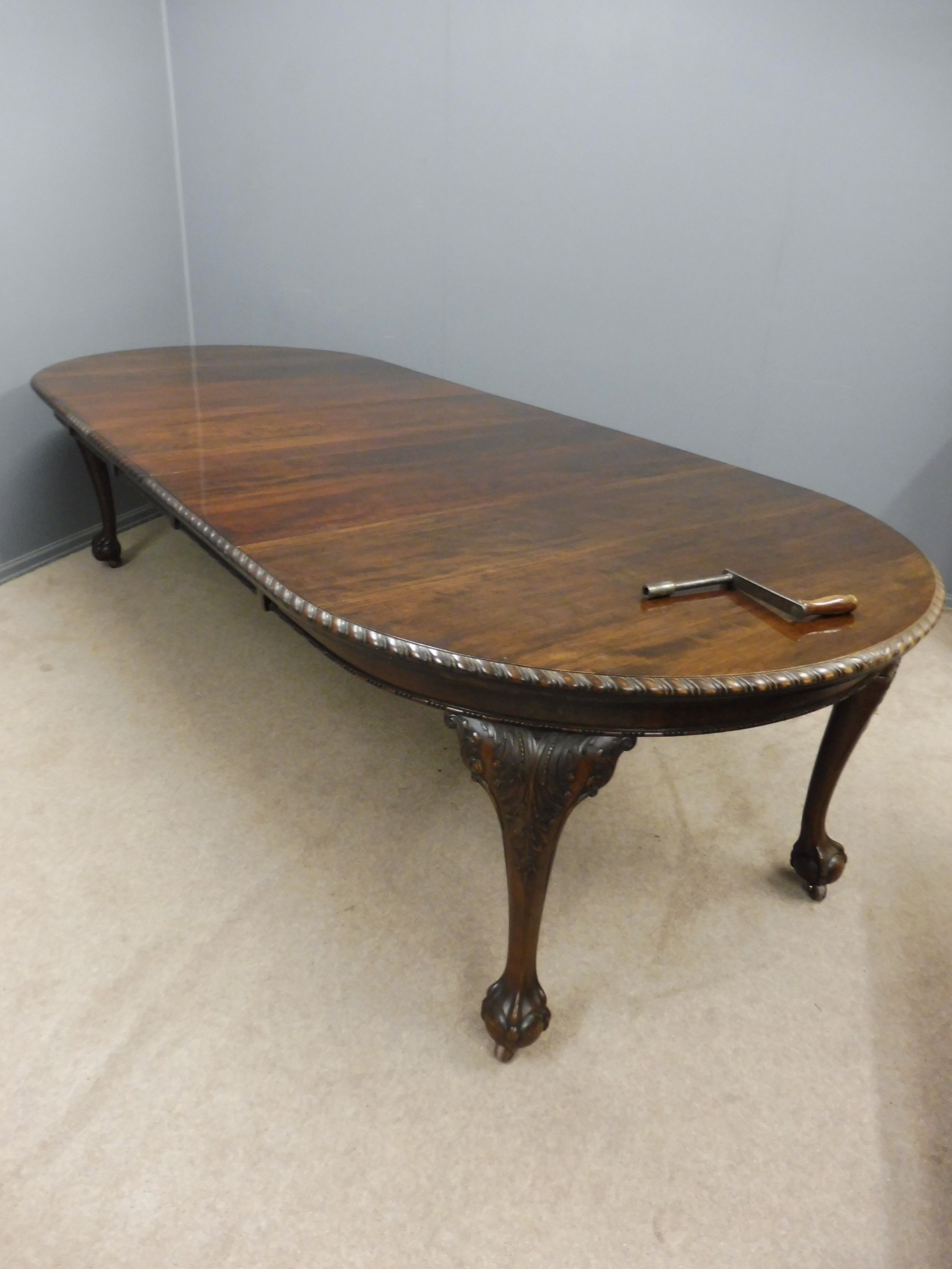 Large edwardian mahogany extending dining table seats 10
