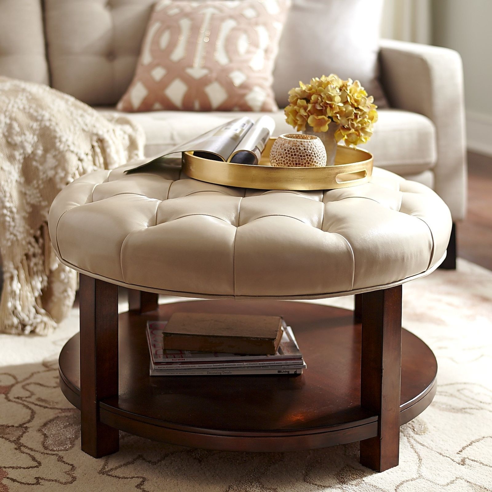 Liard ivory round cocktail ottoman storage ottoman