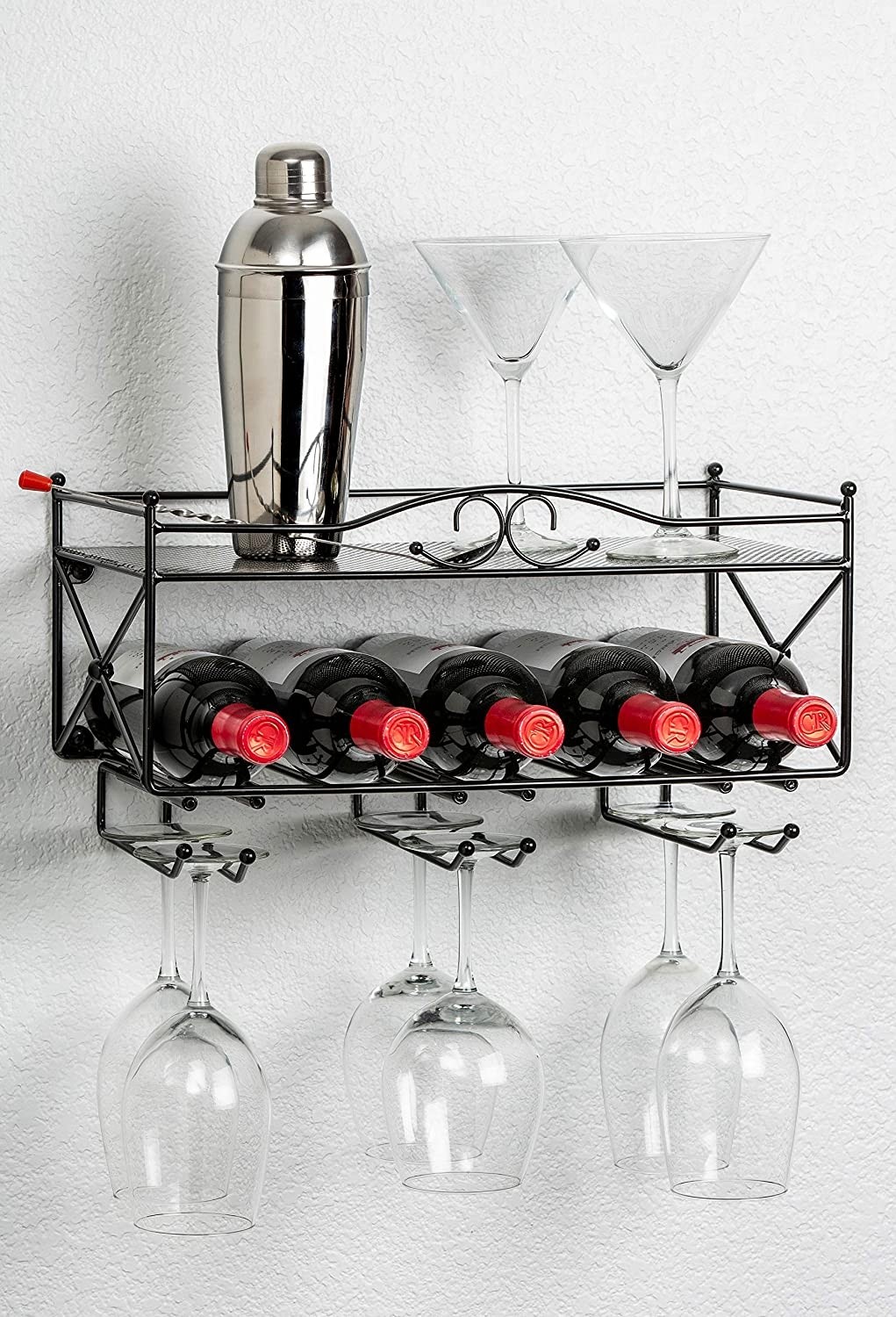 Mango steam wall mounted wine rack with stemware holder