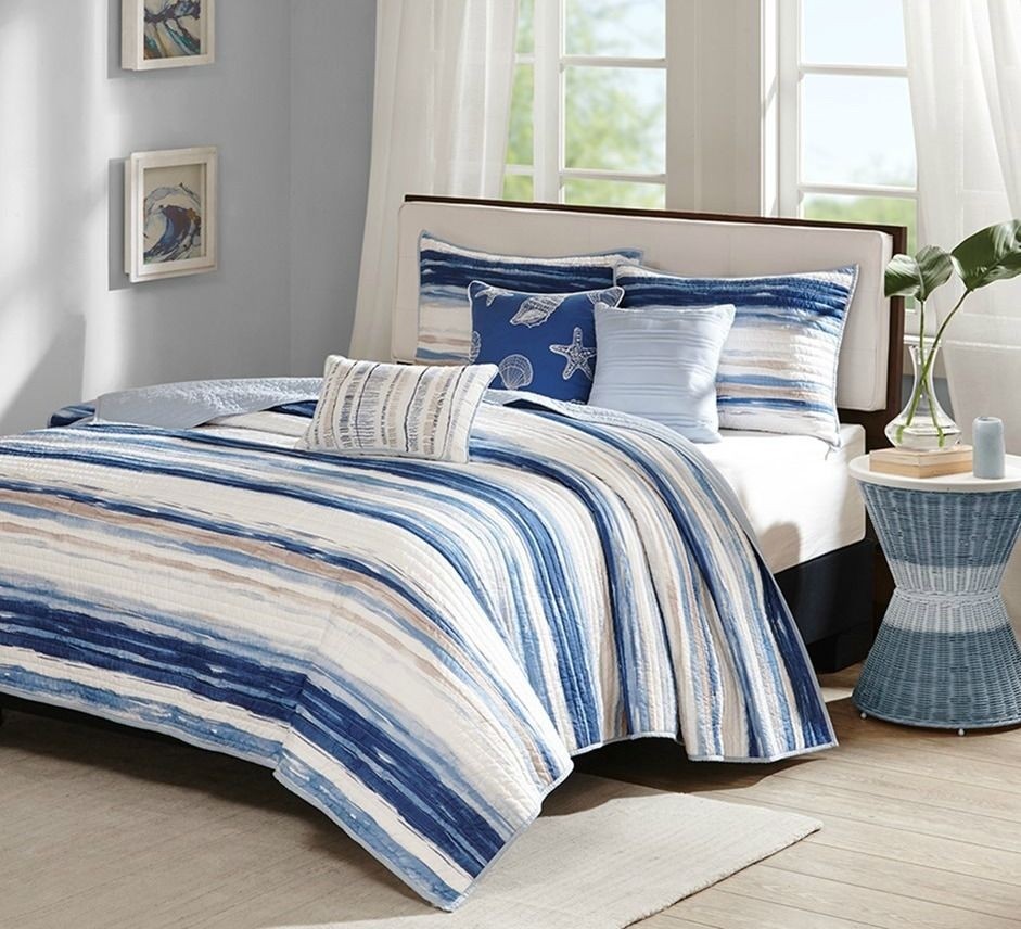 Marina watercolor striped coverlet set king size with