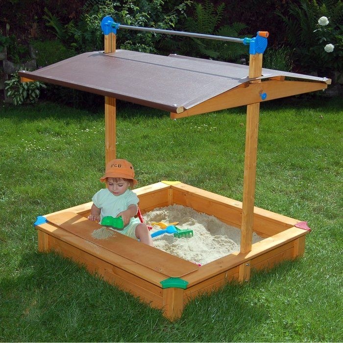 Maxi square sandbox with cover wooden sandbox backyard