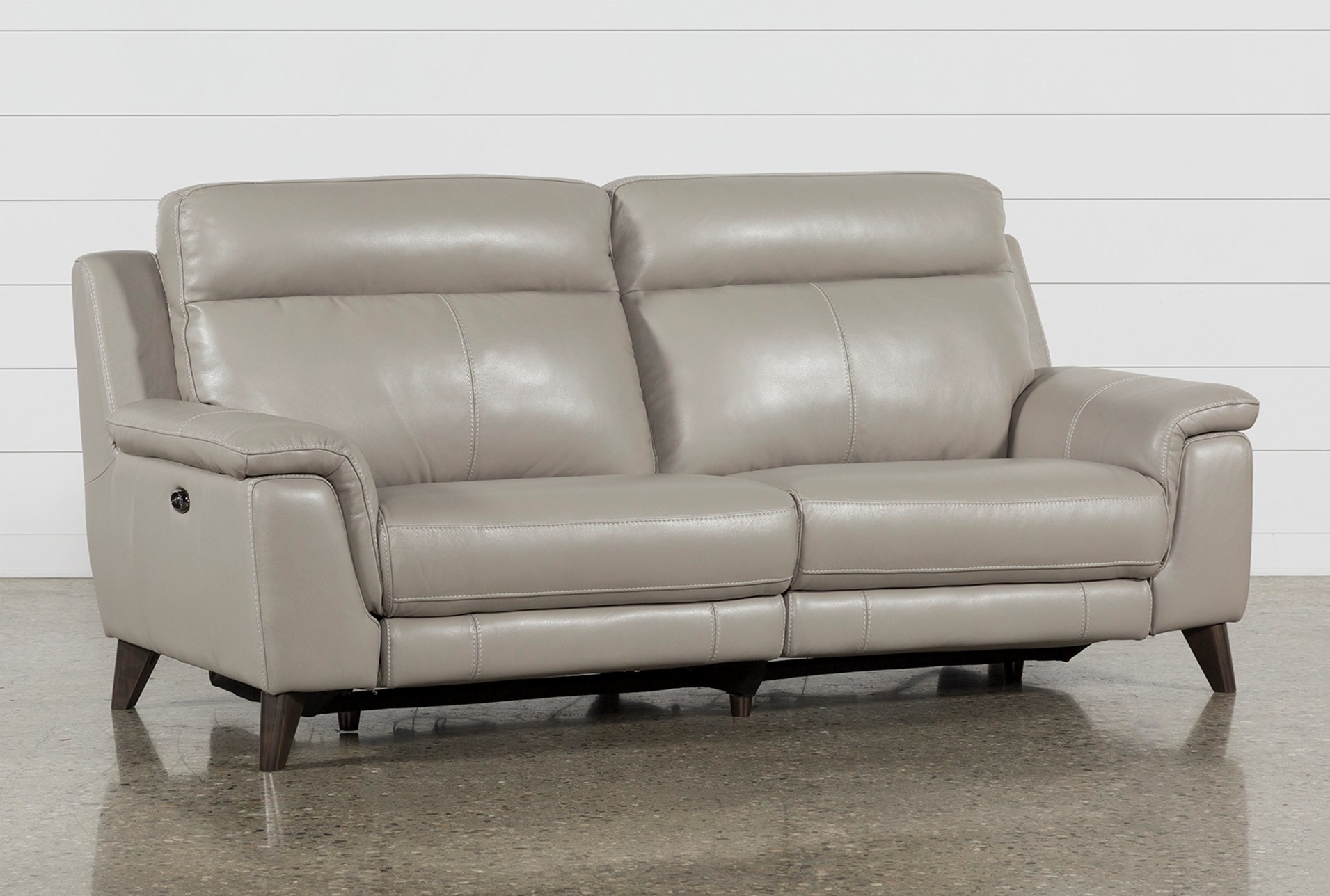 Moana taupe leather dual power reclining sofa with usb