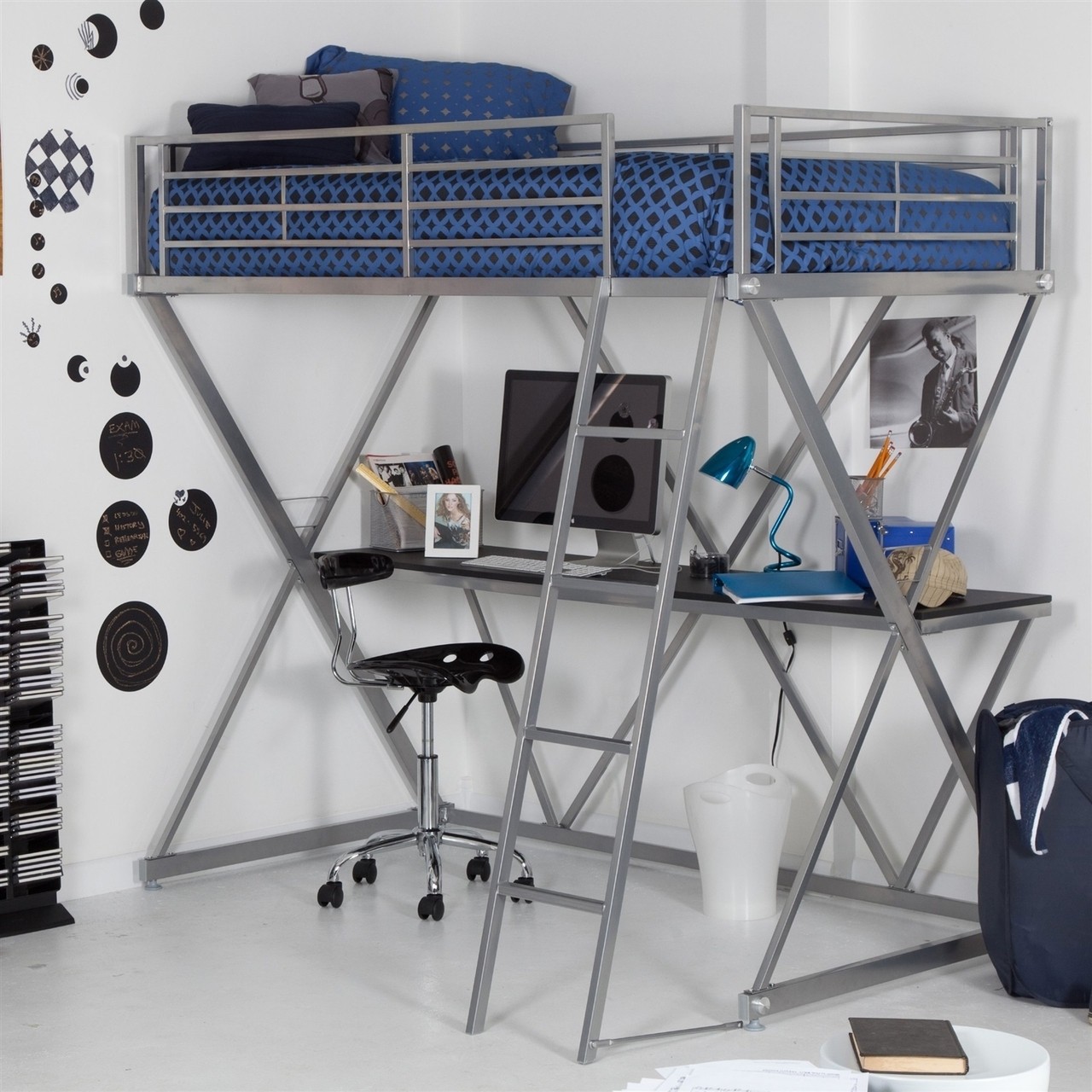 Modern bunk bed style twin loft bed with desk in
