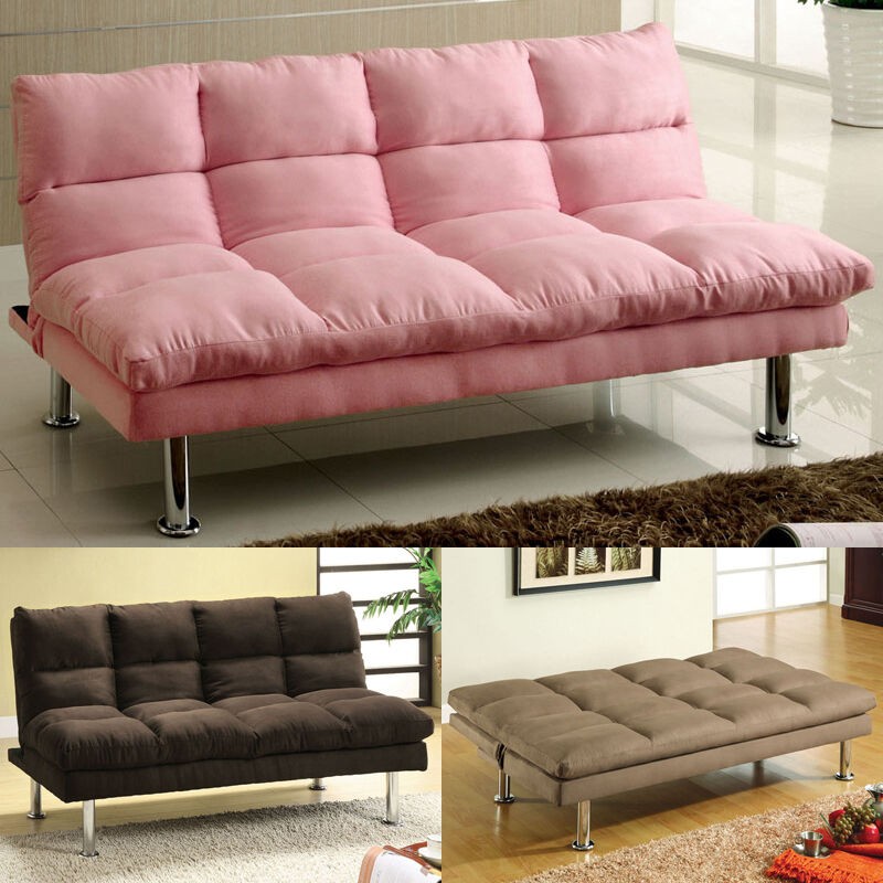 Modern espresso beige pink microfiber chrome legs futon