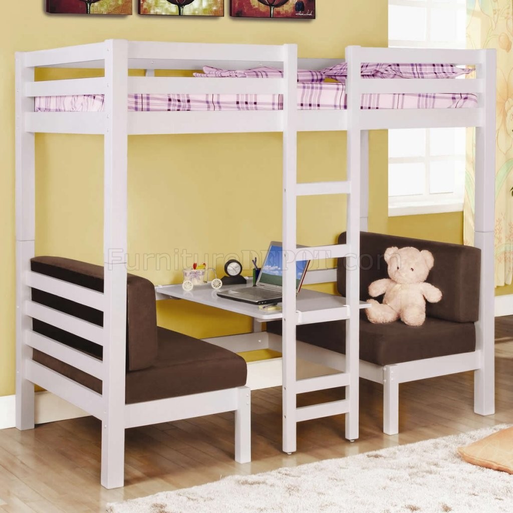 Modern white loft bunk bed with study area