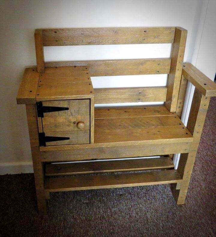 Pallet bench with storage and shoe rack easy pallet ideas