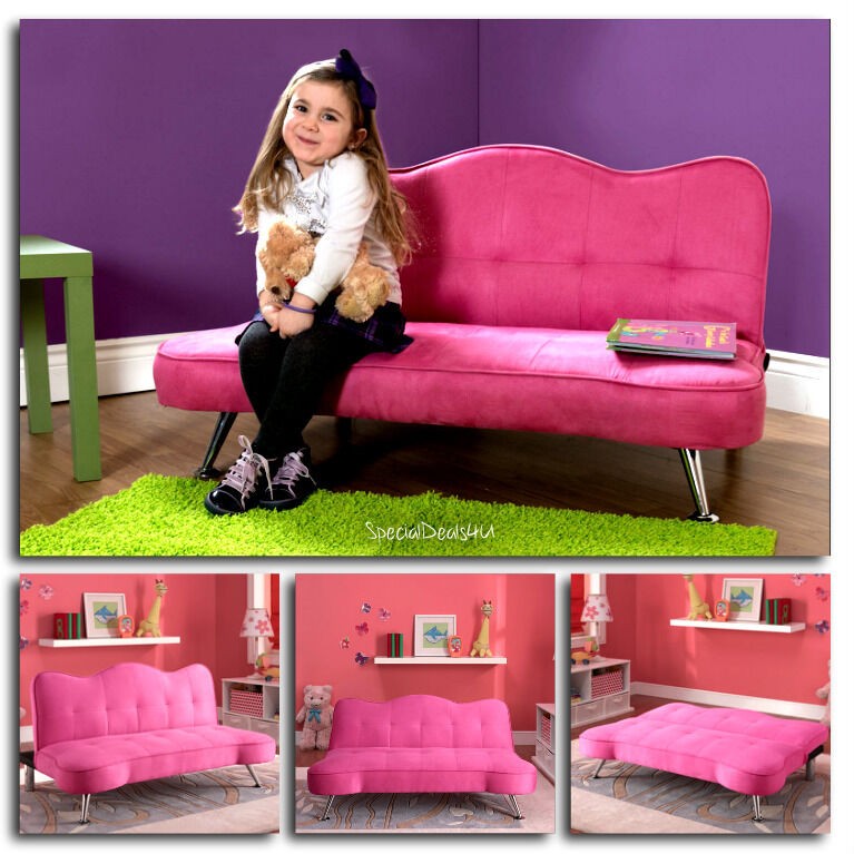 Pink sofa kids girls futon sleeper couch lounge chair
