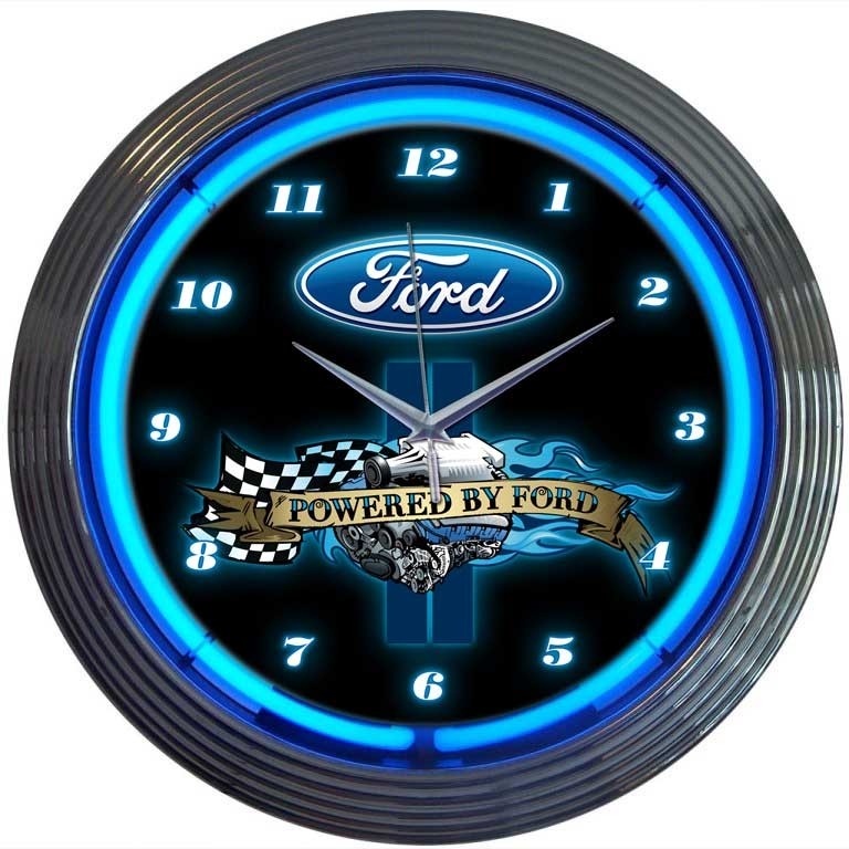 Powered by ford neon clock in neon clocks