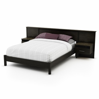 Queen size low profile bed with headboard and nightstands