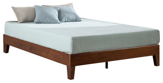 Queen size modern low profile solid wood platform bed 4