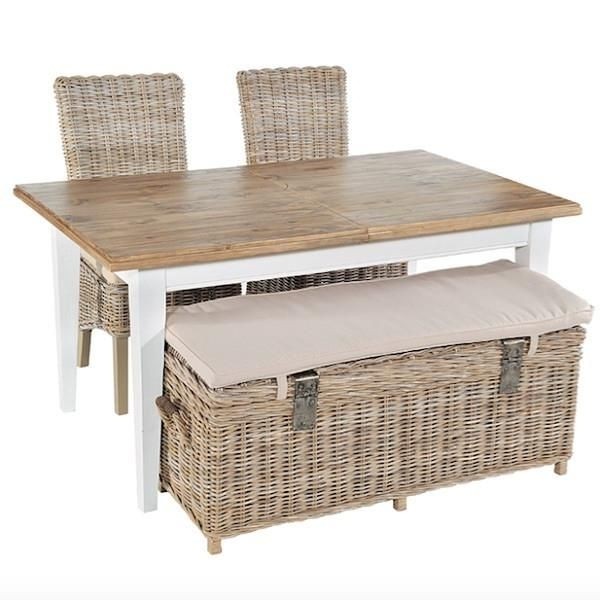 Rattan may extending dining set with storage bench