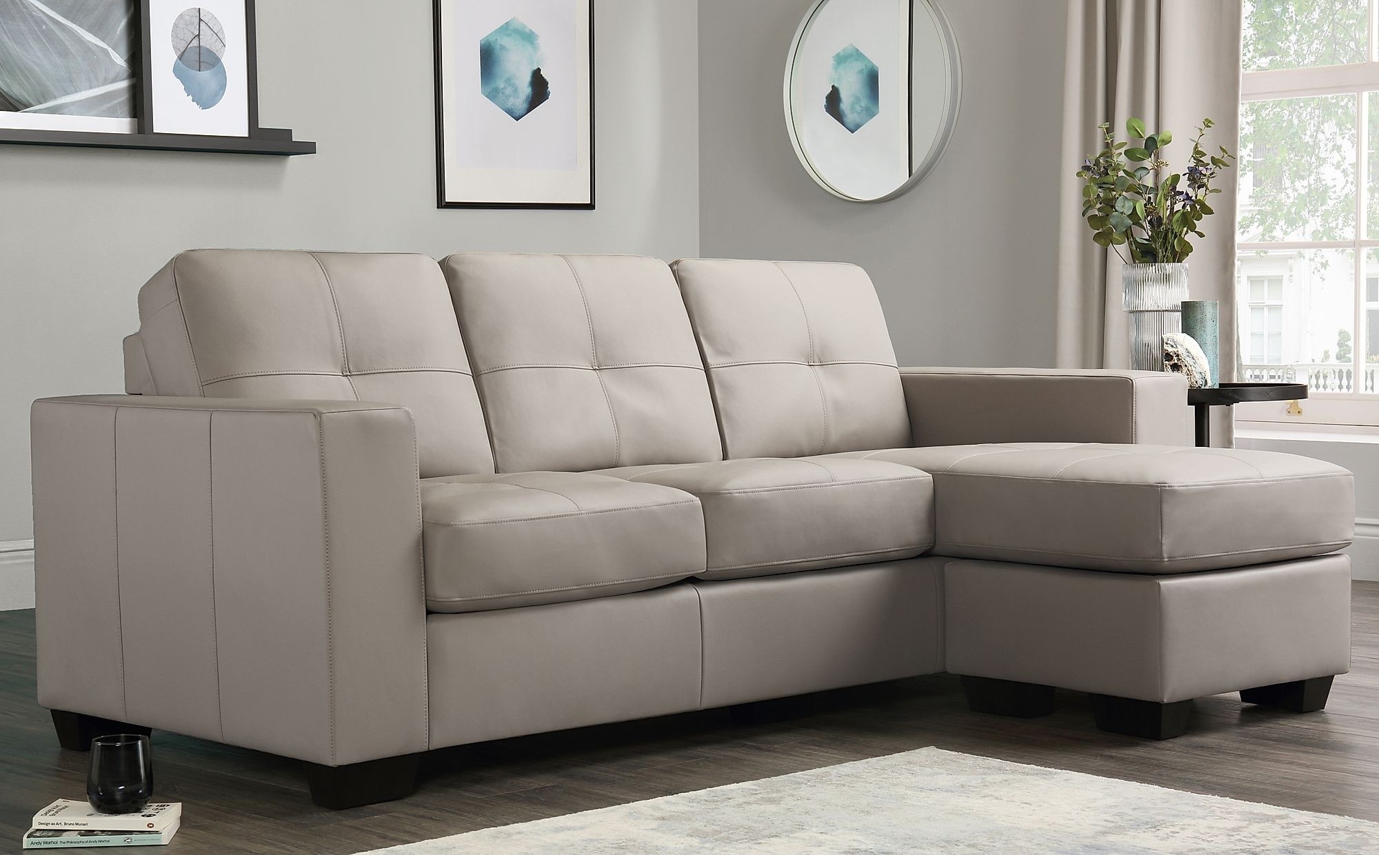 taupe colored leather sofa