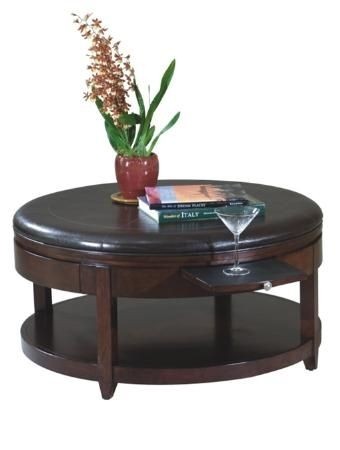 Round cocktail ottoman with casters pull out trays for