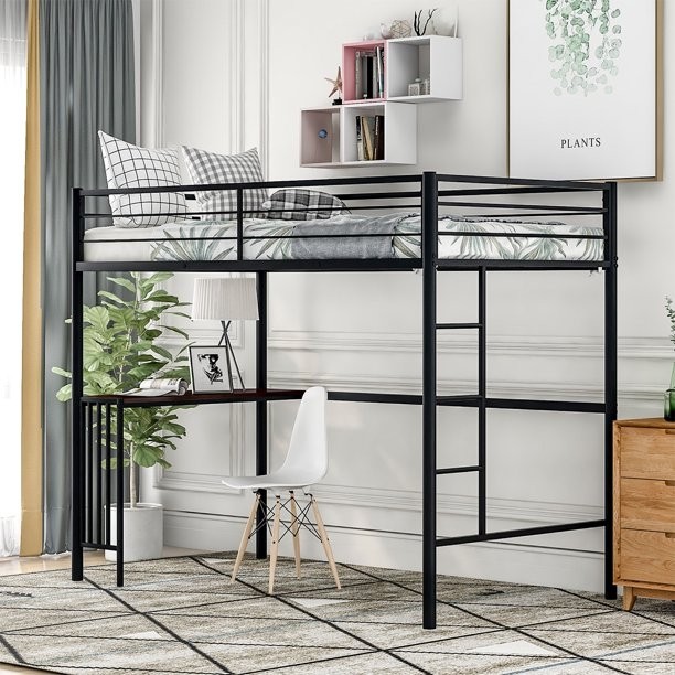 Sentern twin size metal loft bed with built in study