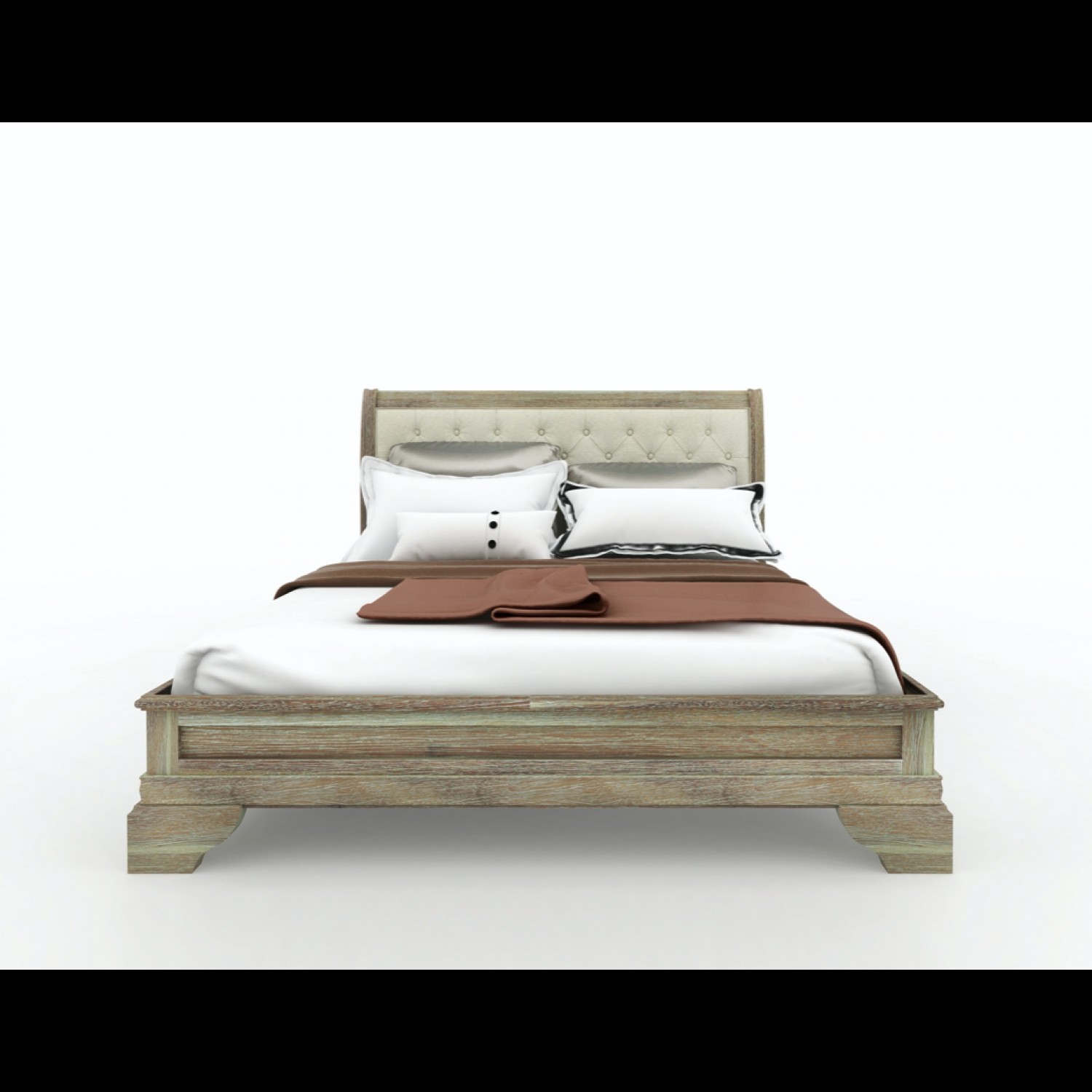 Seville queen low foot bed acacia wood with upholstered