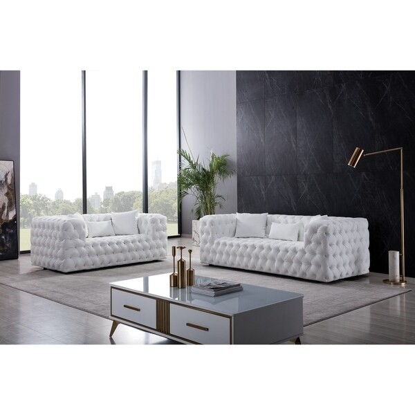 Shop tufted white bonded leather sofa free shipping