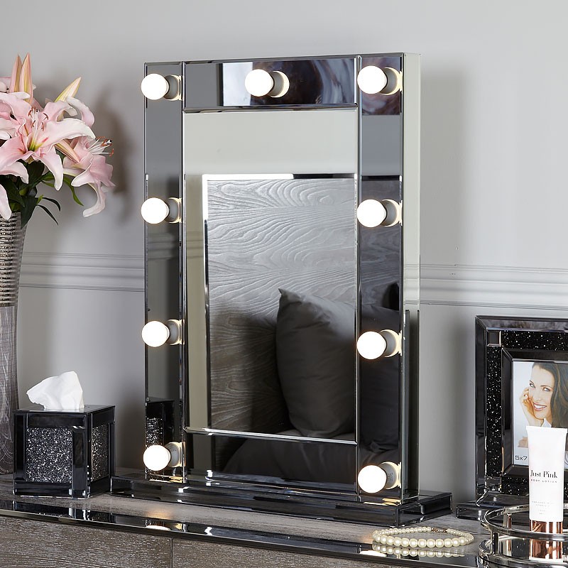 Smoked glass dressing table mirror with 9 dimmable led