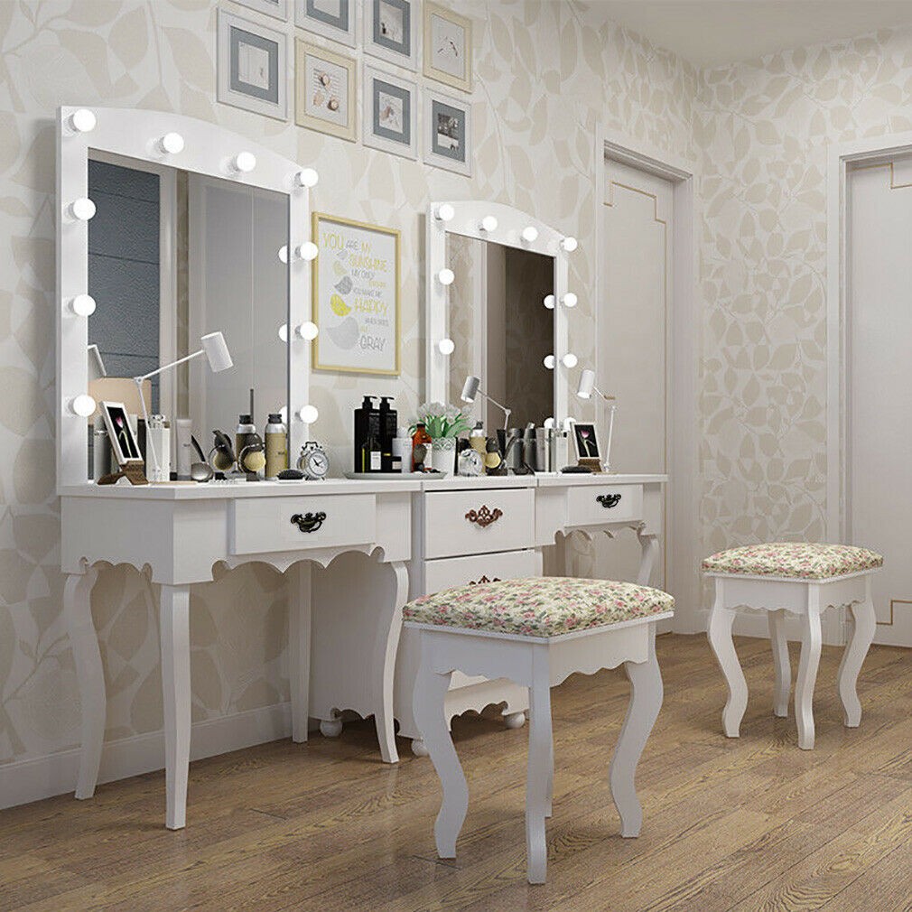 White make up vanity table wood jewelry dressing table