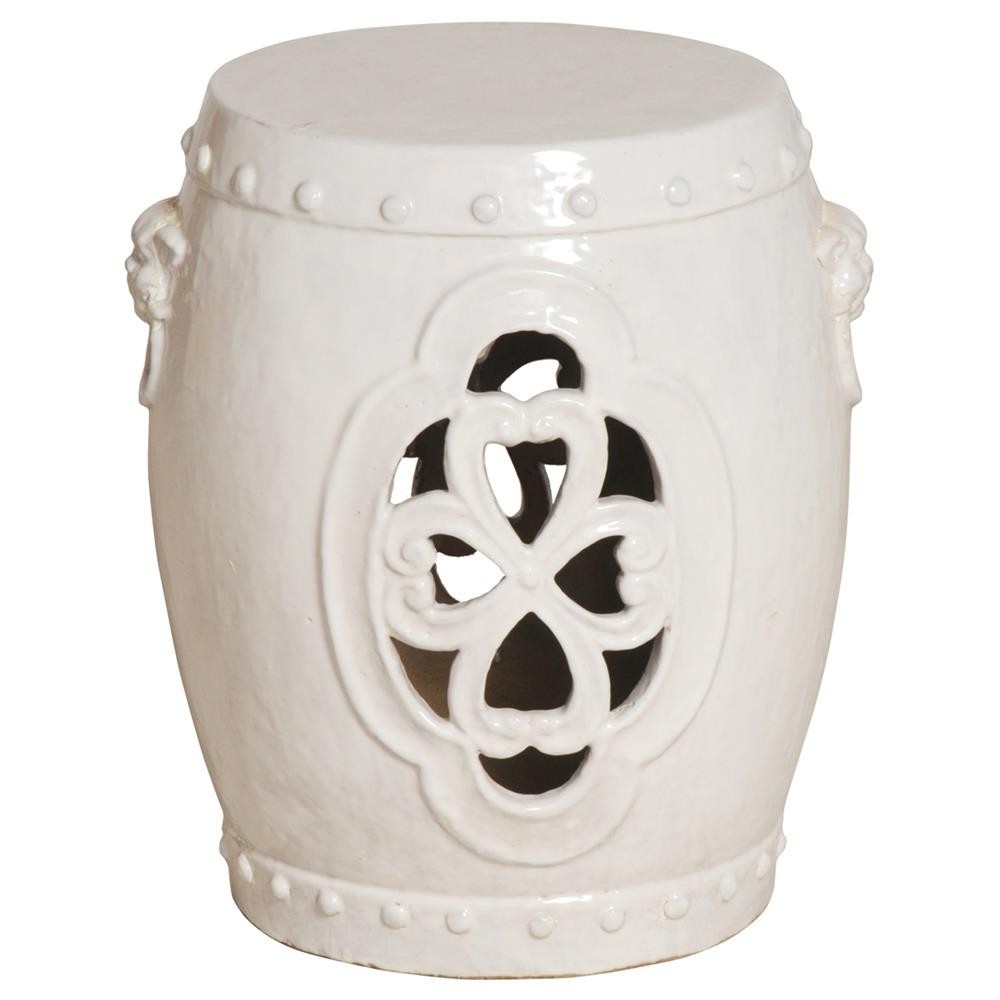 White pierced clover ceramic asian garden stool kathy