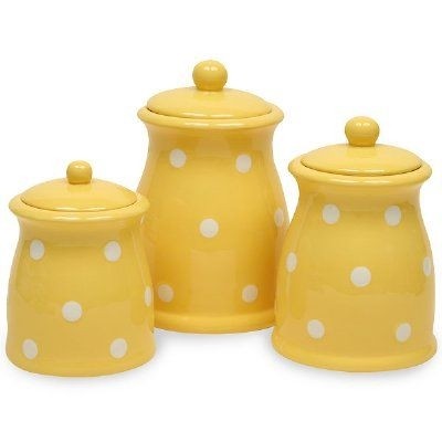 Yellow polka dots 3 pc canister set would love this