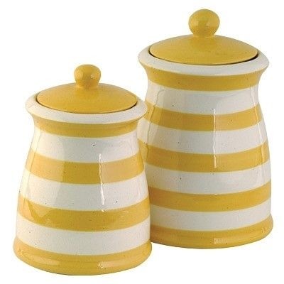 Yellow white striped ceramic kitchen canister set
