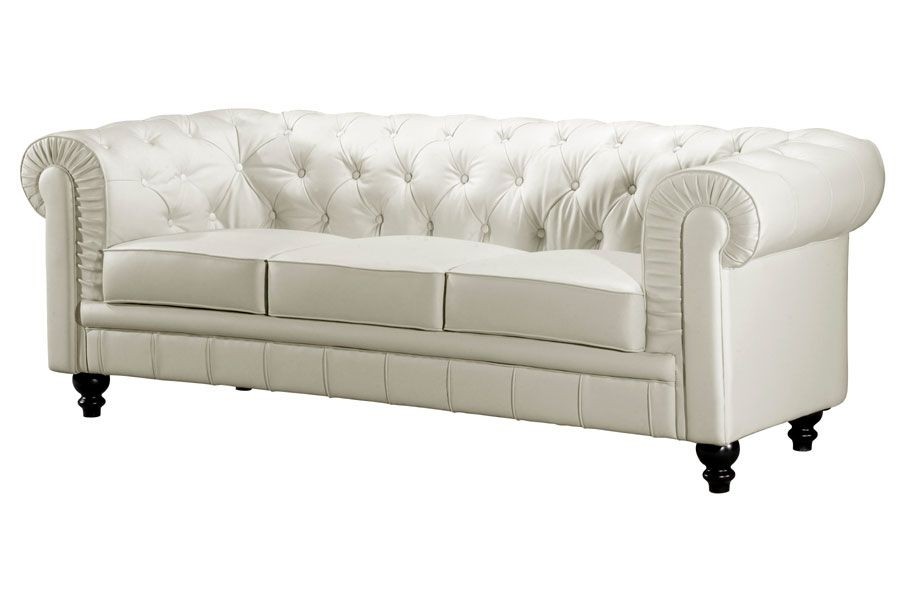 Zuo modern white button tufted leather sofa with rolled