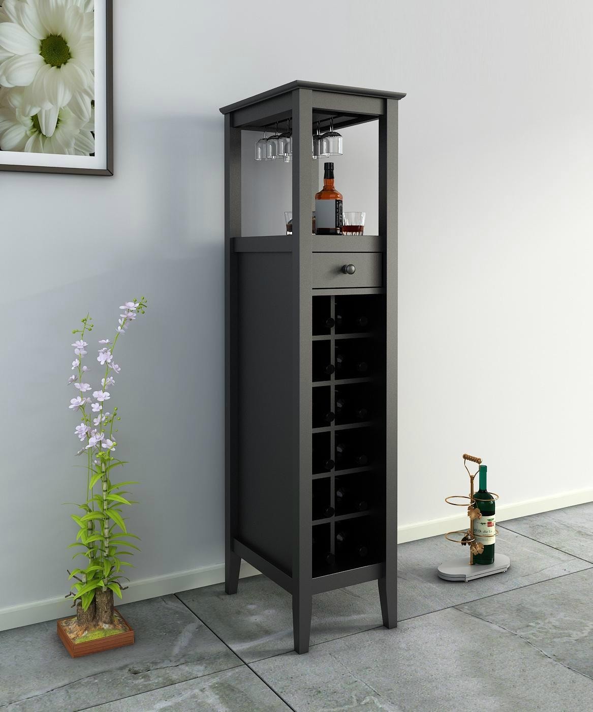 12 bottles modern home slim tall storage wine bar cabinet