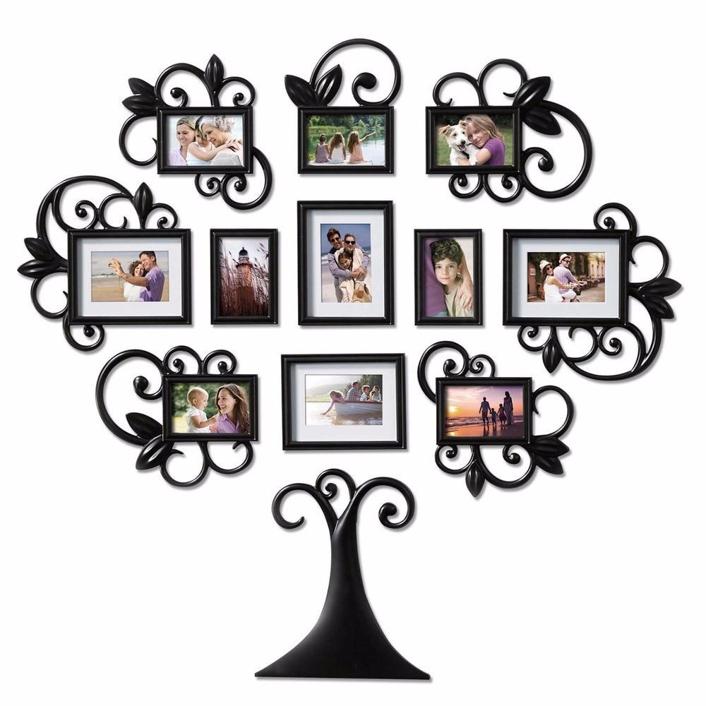 12 piece family tree photo picture frame collage set black