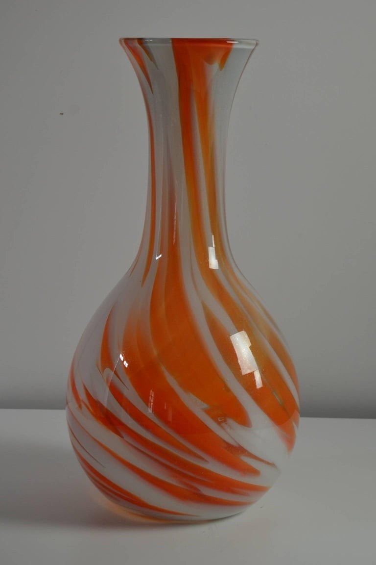 1970s orange white marbled murano glass floor vase carlo 1